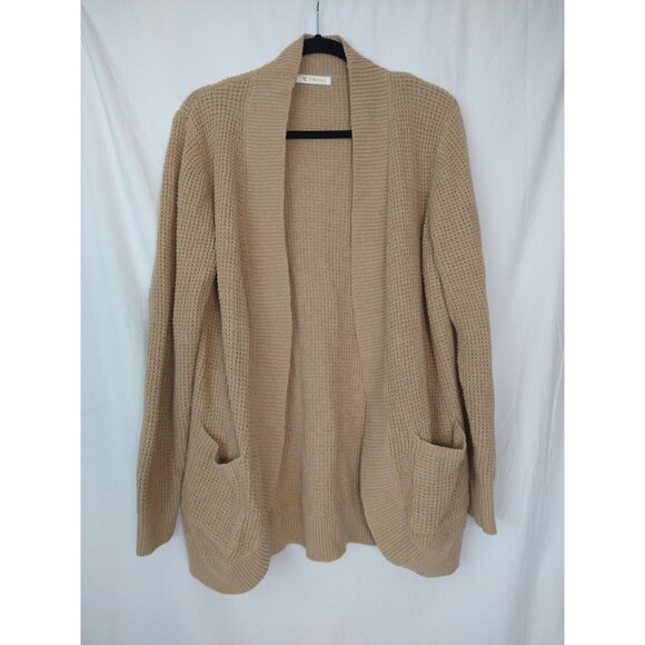 Kirundo Sweaters - Kirundo Cardigan Size XL Tan Waffle Knit Open Front Long Sleeve Chore Pockets
